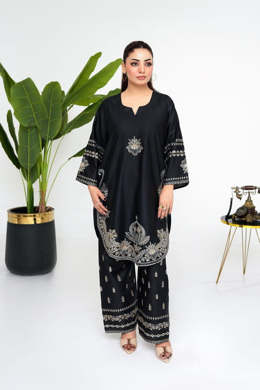 Noor Black Embroidered Kaftan Kurta with Palazzo