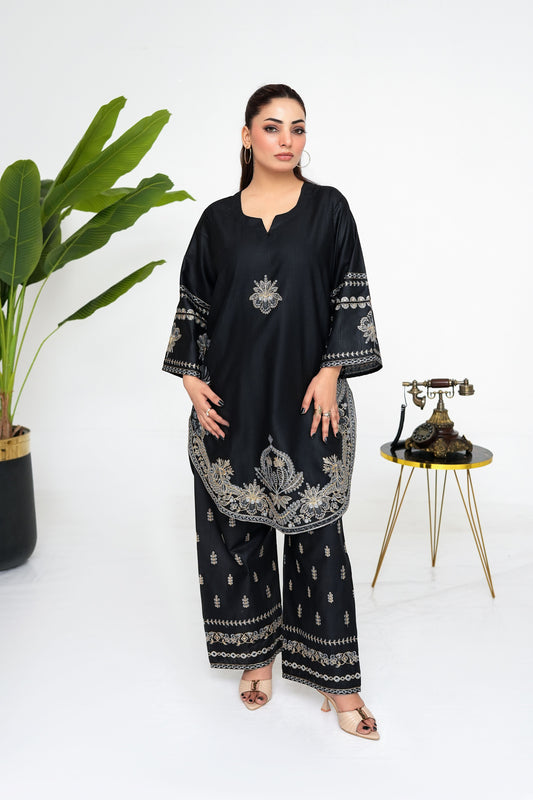 Noor Black Embroidered Kaftan Kurta with Palazzo