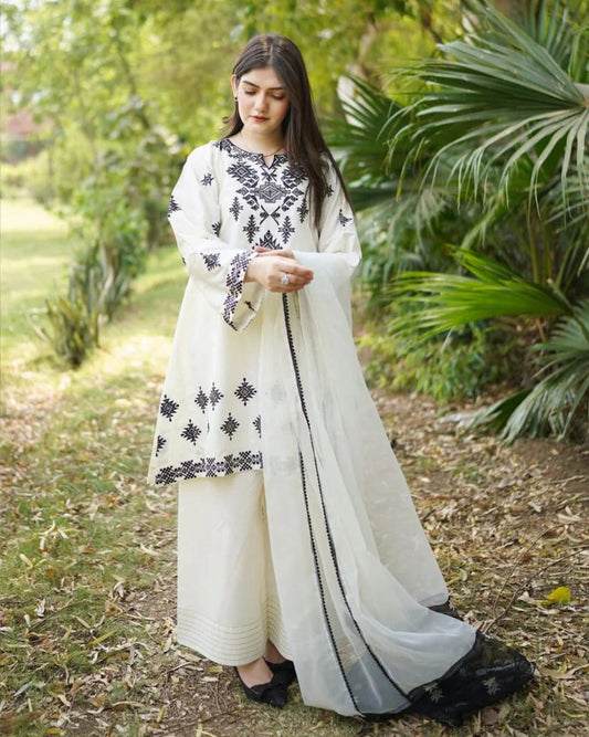 JUNA Dananeer Design LAWN EMB 3PC - Stylosefashion