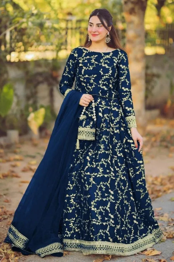 Stitched Embroidered Lengha Choli & Potli 4-Piece