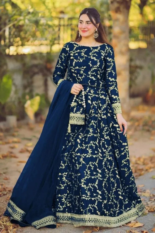 Stitched Embroidered Lengha Choli & Potli 4-Piece