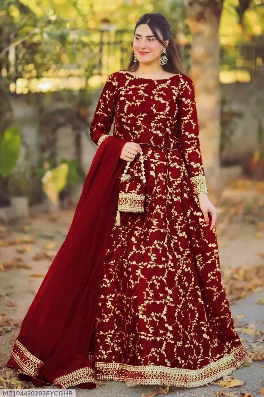 Stitched Embroidered Lengha Choli & Potli 4-Piece